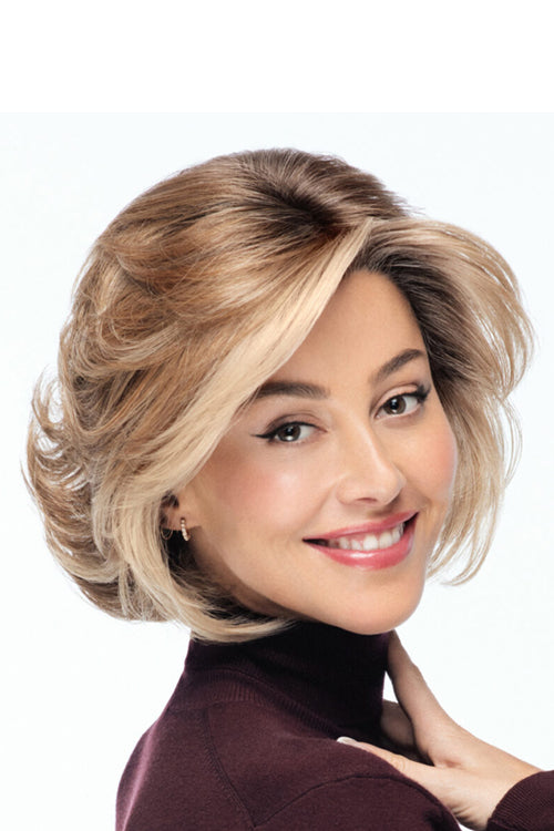 Charlotte Realistic Wig by TressAllure in Cappuccino Light (EL12/22/8) Blend Light Golden Brown w Gold Blonde, Rooted Medium Brown w Gold Blonde Highlights