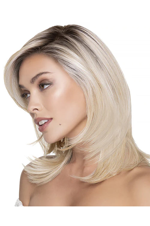 Feathered Bob Wig by TressAllure in Amber Radiance (24/102/R12) Golden Blonde Highlighted Platinum Rooted Light Golden Brown