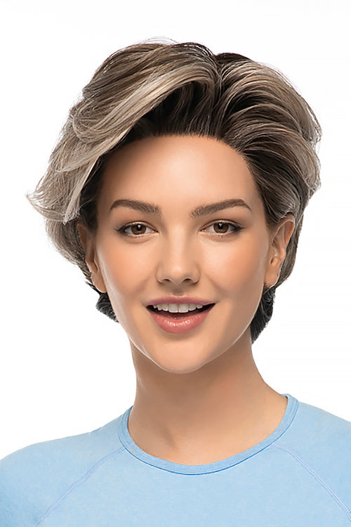 Light And Airy Wig by TressAllure in Smoky Toffee (52/38/49/R8) 3 Tone Grey Rooted Medium Brown