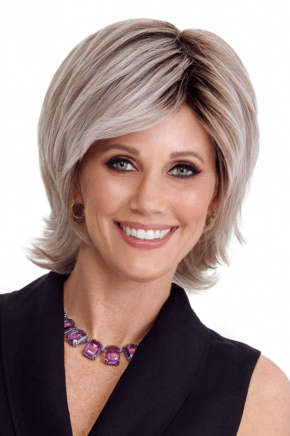 Razor Cut Shag Wig by TressAllure in Whisper Frost (56/60/R8) Light Grey Silver Blend Rooted Medium Brown