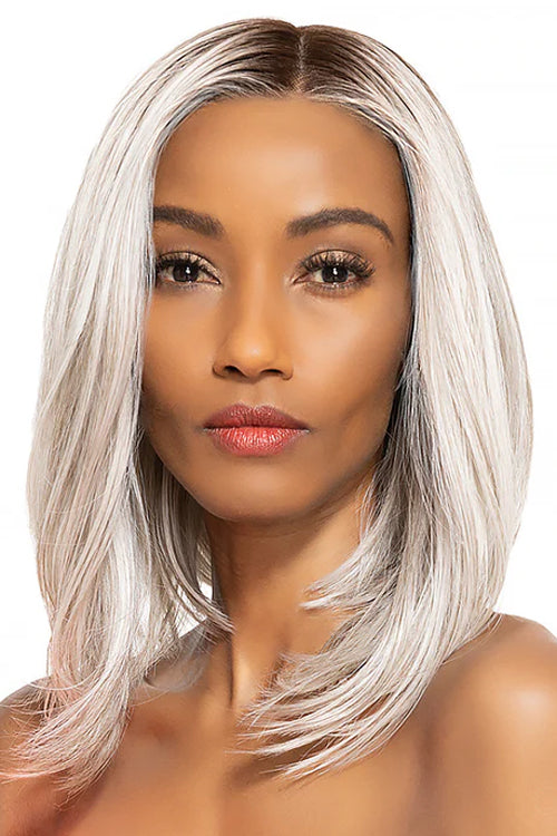Undercut Bob Wig by TressAllure in Whisper Front (56/60/R8) Light Grey Silver Blend Rooted Medium Brown