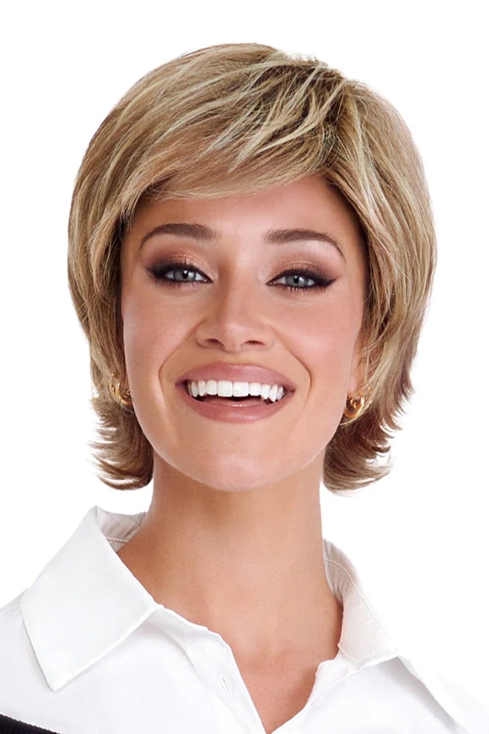 Short Shag Wig by TressAllure in Honey Caramel Cascade (12/22/27/25R8) Dark blonde Platinum Blonde pale Aubrun and Medium Golden Blonde blend with root