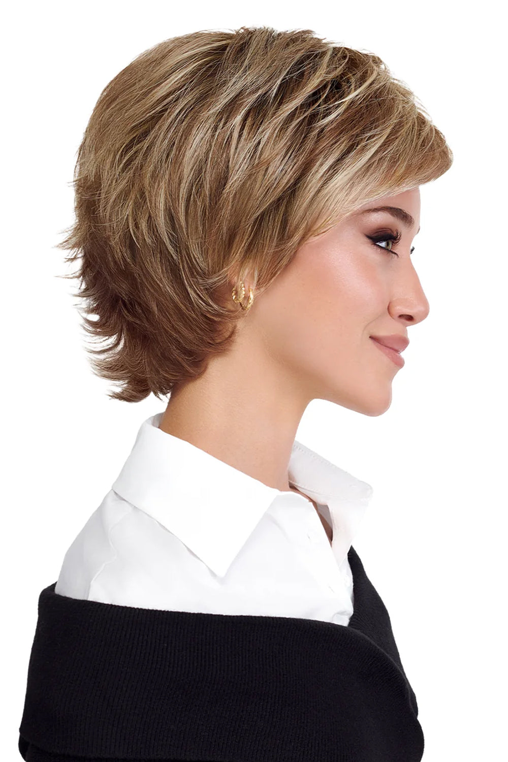 Short Shag Wig by TressAllure in Honey Caramel Cascade (12/22/27/25R8) Dark blonde Platinum Blonde pale Aubrun and Medium Golden Blonde blend with root