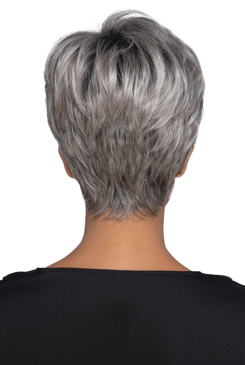 Brady by Estetica in Gray n White w 25% Medium Brown Blend n Off-Black Roots (CHROMERT1B)