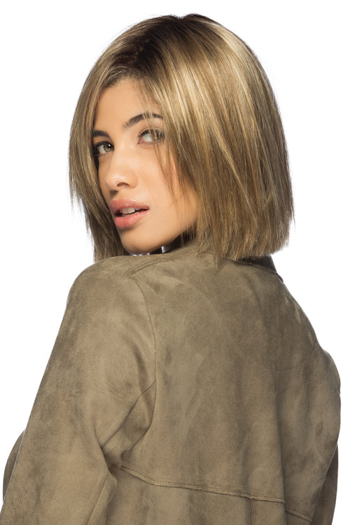 Ellis By Estetica in Light Brown w Chunky Golden Blonde Highlights n Dark Brown Roots (RH12/26RT4)