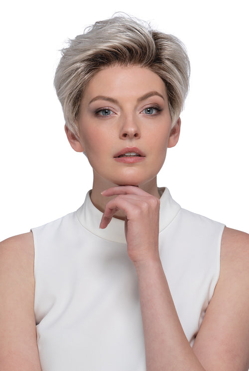 Easton by Estetica in Iced Blonde Dusted w Soft Sand n Golden Brown Roots (SILVERSUNRT8)