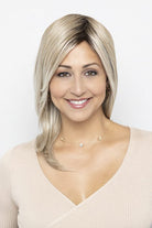 Whisper Wig by Henry Margu in Highlighted blend of Ash n Platinum Blondes n Chocolate roots (10/613GR)