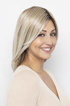 Whisper Wig by Henry Margu in Highlighted blend of Ash n Platinum Blondes n Chocolate roots (10/613GR)