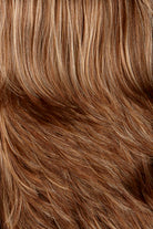 Medium brown with gold blonde, strawberry & auburn highlights (8/27/33H)