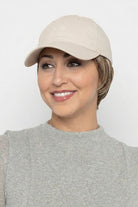 Tapered Hat Beige by Henry Margu in Medium brown with gold blonde, strawberry & auburn highlights (8/27/33H)