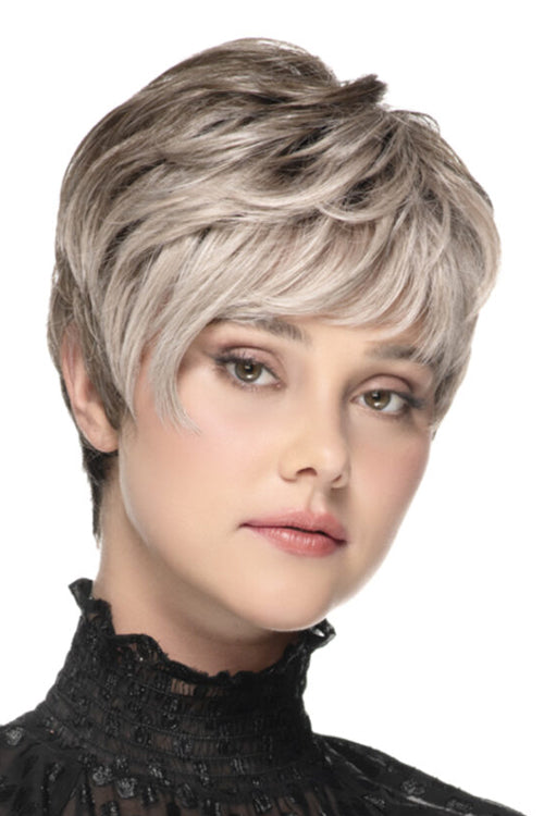 Chopped Pixie Wig by TressAllure in Smoky Toffee (52/38/49/R8) 3 Tone Grey Rooted Medium Brown