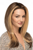 Leading Edge Wig by TressAllure in Desert Ombre Lighted (EL17/23/R8) Pale Auburn Beige Blonde Blend, Rooted Medium Brown, Highlighted Light Blonde