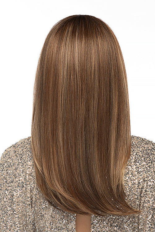 Leading Edge Wig by TressAllure in Desert Ombre Lighted (EL17/23/R8) Pale Auburn Beige Blonde Blend, Rooted Medium Brown, Highlighted Light Blonde