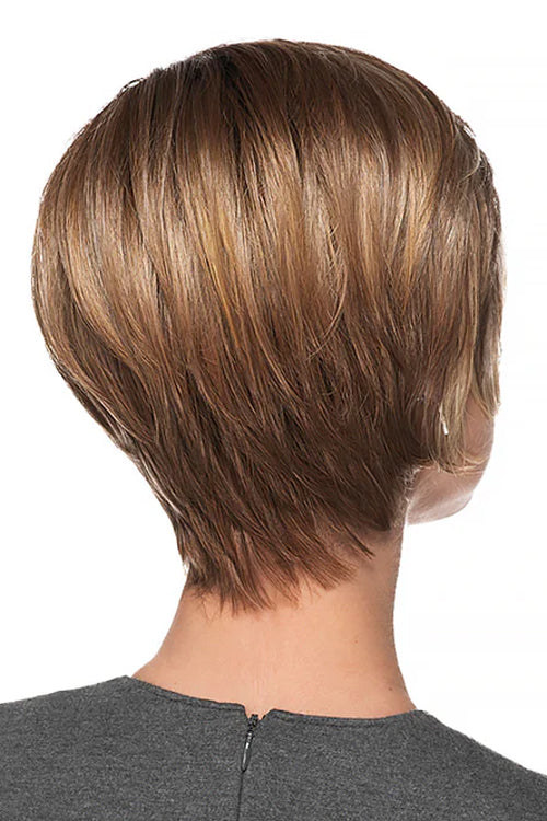 Pixie Lite Wig by TressAllure in Sunset Melt Lighted (EL14/26/R10) Warm Red Brunette Blended w Cool Gold Blonde, Rooted Medium Brown, Highlighted w Gold Blonde