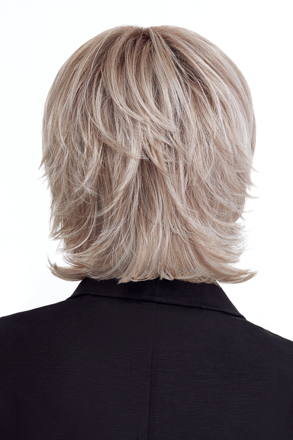 Razor Cut Shag Wig by TressAllure in Whisper Frost (56/60/R8) Light Grey Silver Blend Rooted Medium Brown