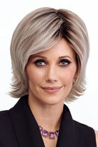 Razor Cut Shag Wig by TressAllure in Whisper Frost (56/60/R8) Light Grey Silver Blend Rooted Medium Brown