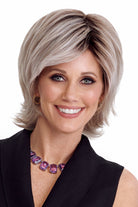 Razor Cut Shag Wig by TressAllure in Whisper Frost (56/60/R8) Light Grey Silver Blend Rooted Medium Brown