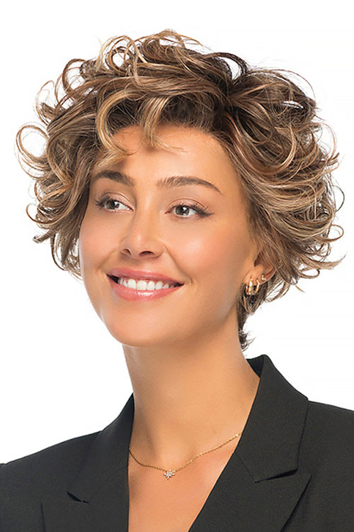 Twisted Pixie Wig by TressAllure in Desert Ombre (17/23/R8) Pale Auburn Beige Blonde Blend Rooted Medium Brown