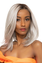 Undercut Bob Wig by TressAllure in Whisper Front (56/60/R8) Light Grey Silver Blend Rooted Medium Brown
