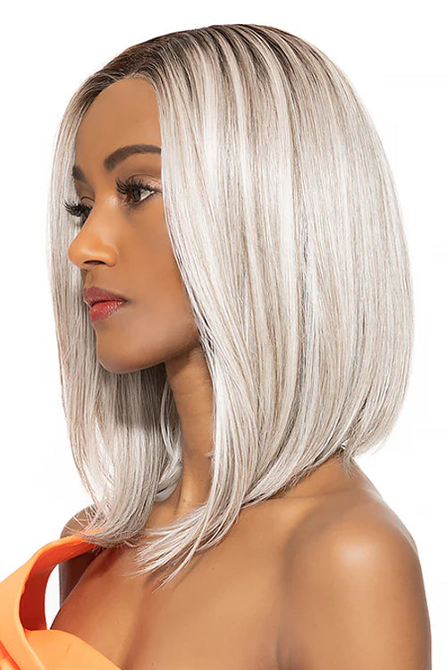 Undercut Bob Wig by TressAllure in Whisper Front (56/60/R8) Light Grey Silver Blend Rooted Medium Brown