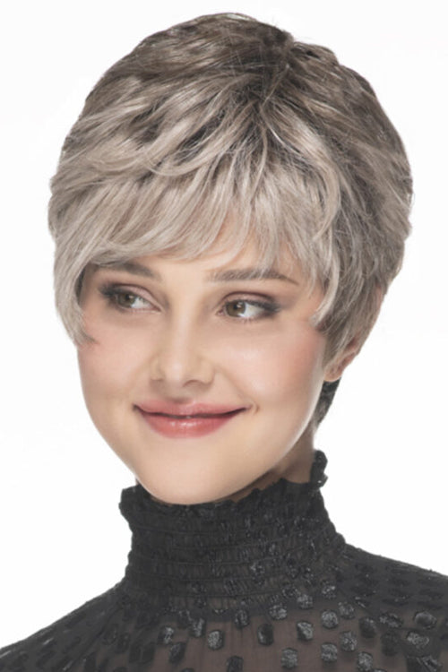Chopped Pixie Wig by TressAllure in Smoky Toffee (52/38/49/R8) 3 Tone Grey Rooted Medium Brown