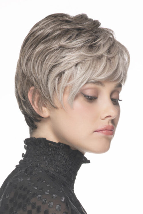 Chopped Pixie Wig by TressAllure in Smoky Toffee (52/38/49/R8) 3 Tone Grey Rooted Medium Brown