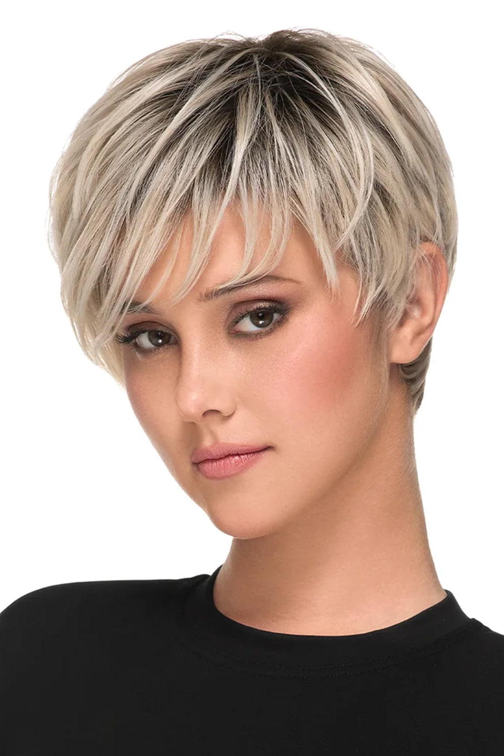 Cool Pixie Wig by TressAllure in Chilled Caramel Swirl (613/1001/R18) Vanilla Blonde White Blonde Blend Rooted Ash Brown