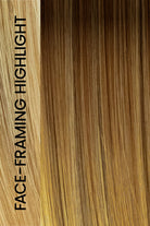 Sunset Melt Lighted (EL14/26/R10) Warm Red Brunette Blended w Cool Gold Blonde, Rooted Medium Brown, Highlighted w Gold Blonde