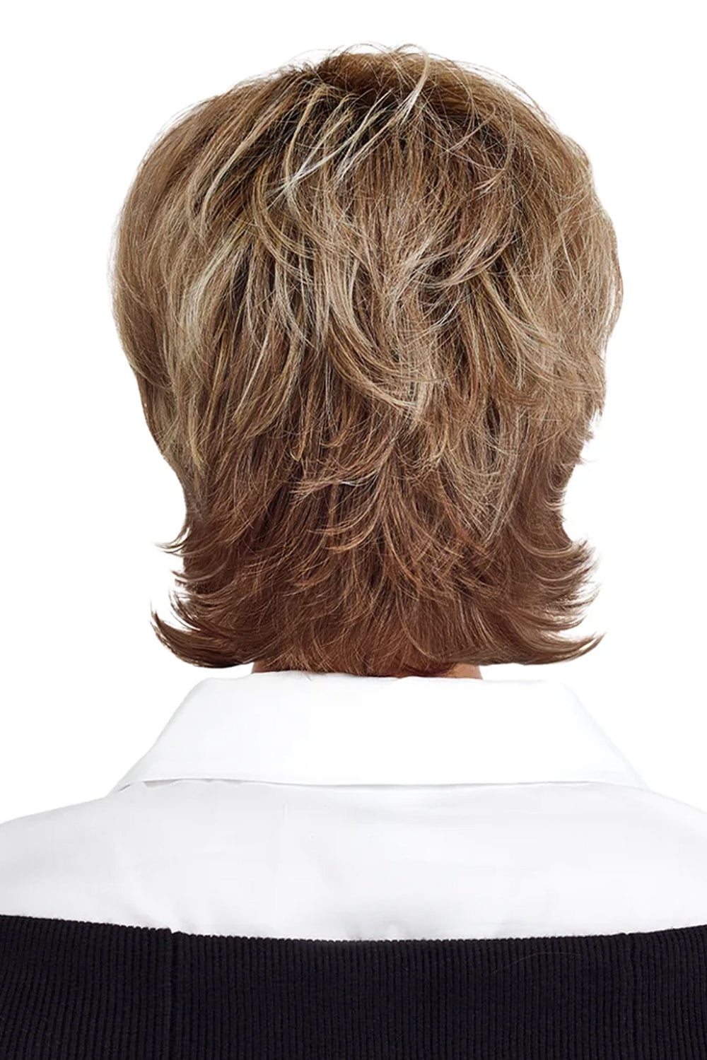 Short Shag Wig by TressAllure in Honey Caramel Cascade (12/22/27/25R8) Dark blonde Platinum Blonde pale Aubrun and Medium Golden Blonde blend with root