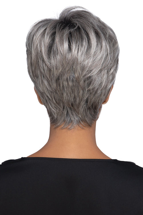 Brady by Estetica in Gray n White w 25% Medium Brown Blend n Off-Black Roots (CHROMERT1B)