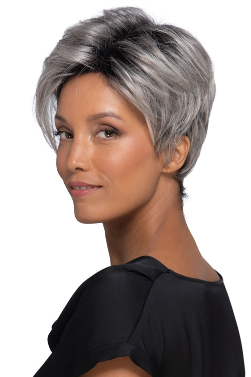 Brady by Estetica in Gray n White w 25% Medium Brown Blend n Off-Black Roots (CHROMERT1B)