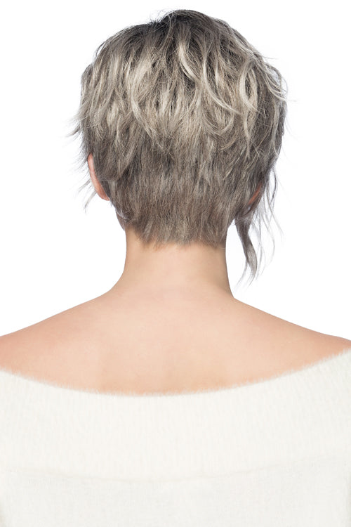 Ryan By Estetica in Gray n White w 25% Medium Brown Blend n Off-Black Roots (CHROMERT1B)