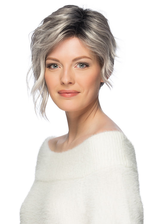 Ryan By Estetica in Gray n White w 25% Medium Brown Blend n Off-Black Roots (CHROMERT1B)