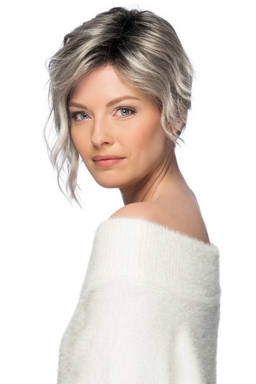 Ryan By Estetica in Gray n White w 25% Medium Brown Blend n Off-Black Roots (CHROMERT1B)