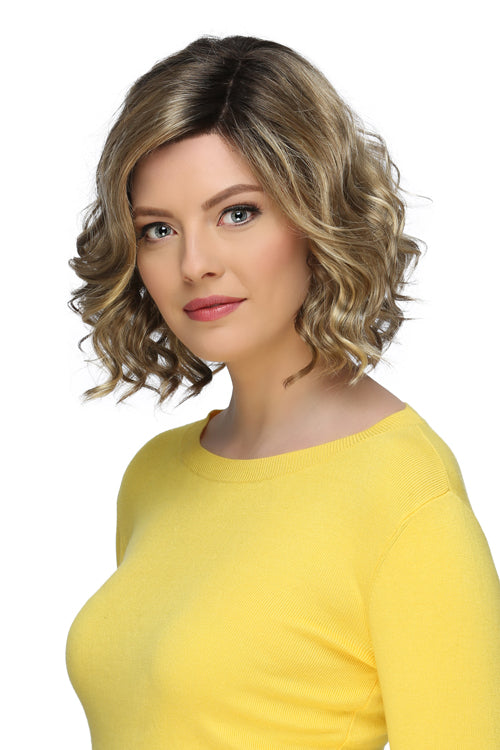 Wren By Estetica in Light Brown w Chunky Golden Blonde Highlights n Dark Brown Roots (RH12/26RT4)