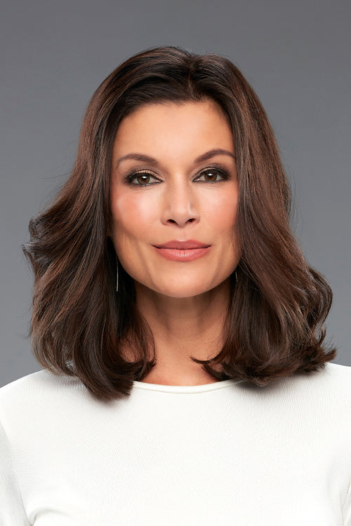 Model is wearing easiPart XL 12" HH and 4 easiPieces in Midnight Cocoa (FS4/33/30A)